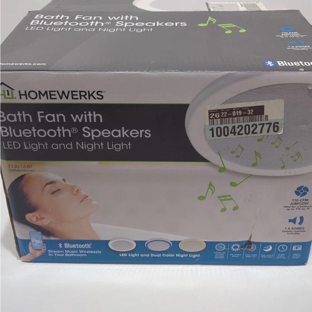 Homewerks 7130-16-BT Bathroom Fan with Color Changing LED Light and Bluetooth
